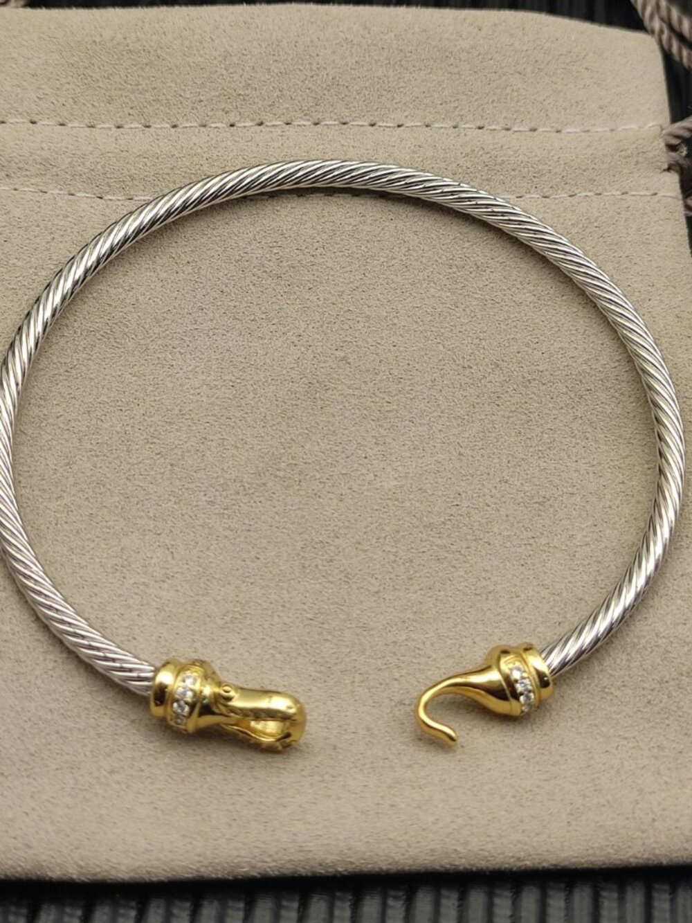 David Yurman Diamond Gold Hook Head Bracelet